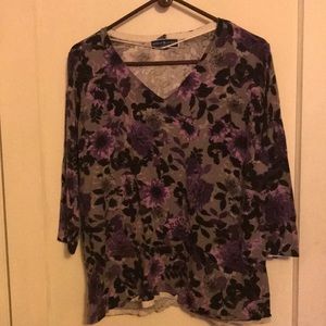 💜 Pretty Purple Black N Grey Karen Scott 3/4 Sleeve Lightweight Sweater Loved💜